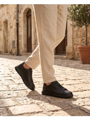 Konfores 2274-ZANELLE Hakiki Full Duble Deri Üst Kalite Premıum Erkek Sneaker Ayakkabı - NKT02274-SIYAH-43