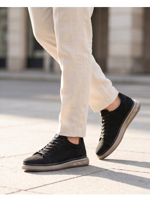 Konfores 2274-ZANELLE Hakiki Full Duble Deri Üst Kalite Premıum Erkek Sneaker Ayakkabı - NKT02274-SIYAH-NUBUK-41