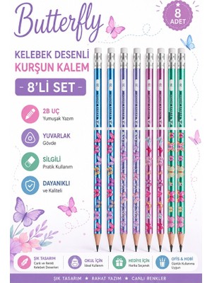 Artlantis Bisiklet Silgili Kurşun Kalem 8 Adet Faber Castell Yuvarlak Gövdeli Siyah Kurşun Kalem Yumuşak Yazım Kolay Tutuş Kalite