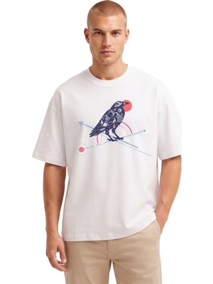 Rook Geometrik Karga Dijital Baskılı T Shirt - Erkek