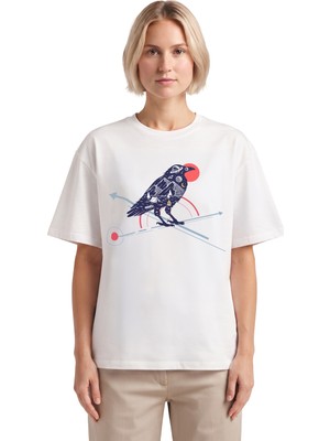 Rook Geometrik Karga Dijital Baskılı T Shirt - Kadın