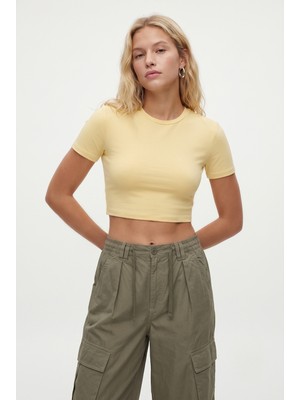 Ritnice Kadın New Serra %100 Pamuk Tereyağ Sarısı Crop Top