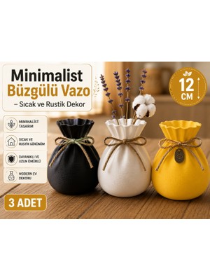3'lü Minimalist Büzgülü Vazo – Sıcak ve Rustik Dekor