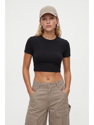 Ritnice Kadın New Serra %100 Pamuk Siyah Crop Top