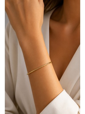 Adata Jewelry Altın Kaplama Çelik Ince Ajda Kadın Bilezik Baklava Desenli Gold Renk