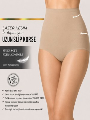 By Uslu Lazer Kesim Iz Yapmayan Yüksek Bel Uzun Slip Korse - Toparlayıcı Kadın Korse