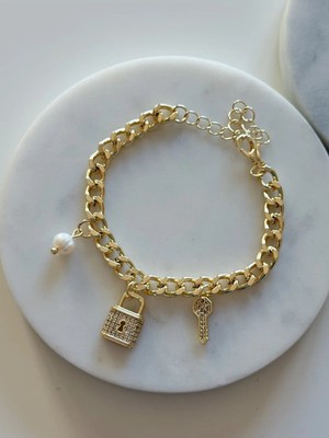 Charmlucky Kilit-Inci-Anahtar Charm Bileklik