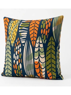 SYCAMORE HOME Modern Yaprak Desenli Dekoratif Kırlent Kılıfı 45X45 cm Gizli Fermuarlı Petek Kumaş Dijital Baskılı Salon Yastık Kılıfı