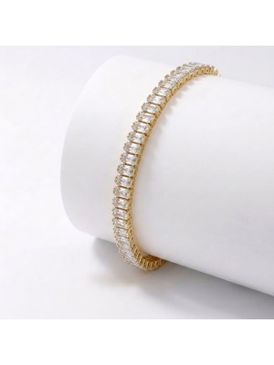 Fm 💎 Premium Parlak 5mm Şeffaf Zirkon Taş Su Yolu Kadın Bijuteri Bileklik 3183KBV4D3(~18cm Altın Renk)