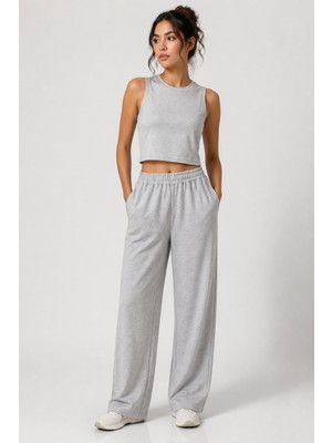 Nikitas Design Kolsuz Crop Top & Geniş Paça Penye Pantolon Takımı