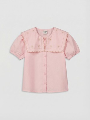 LC Waikiki Lcw Kids Pembe Nakışlı Kısa Kollu Kız Çocuk Gömlek