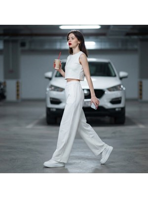 Nikitas Design Kolsuz Crop Top & Geniş Paça Penye Pantolon Takımı