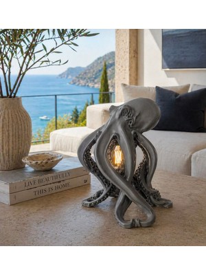 3dlab Luxury Ahtapot Masa Lambası Dekoratif Tasarım Abajur Rustik Ampullü Premium Ev Dekoru