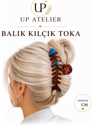 Up Atelier Kahverengi Mavi Detaylı Balık Kılçık Kemik Toka
