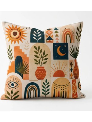SYCAMORE HOME Boho Geometrik Desenli Dekoratif Kırlent Kılıfı 45X45 cm Gizli Fermuarlı Petek Kumaş Dijital Baskılı Salon Yastık Kılıfı