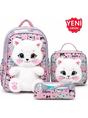 Çantam Gelsin Kız Çocuk Ilkokul Çantası 3’lü Set Peluş Detaylı Sırt Çantası Beslenme Çantası Kalemlik