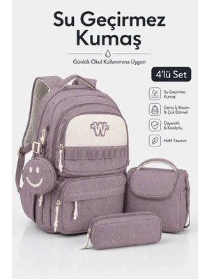 Freedom 4’lü Saten Kumaş Unisex Su Geçirmez, Ilkokul Çantası Seti Beslenme Çantası Kalemlik ve Aksesuar Çantalı