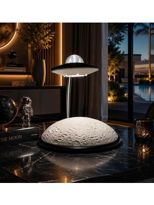 3dlab Ay Yüzeyli Ufo Gece Lambası - Uzay Temalı Dekoratif Usb'li Masa Lambası