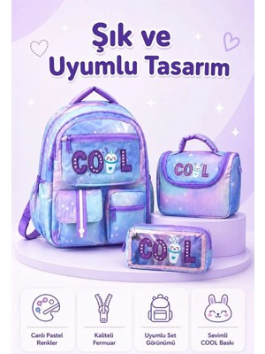 Çantam Gelsin Kore Model 3’lü Ilkokul Çanta Seti, Sırt Çantası + Beslenme Çantası + Kalemlik