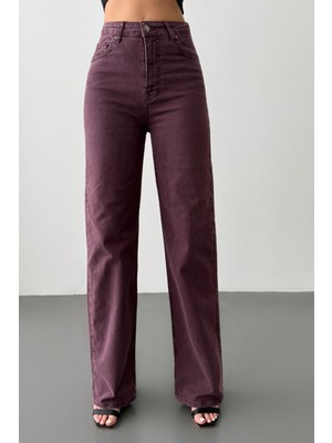 Lacarino 7869 Wide Leg Kadın Gül Baskılı Jean Pantolon