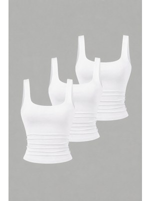3'lü Kadın Askılı Body Crop Atlet Basic Kare Yaka Esnek Likralı Toparlayıcı Günlük Bluz