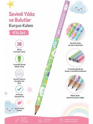 Artlantis Sevimli Bulutlar Kurşun Kalem 1 Adet Faber Castell Yuvarlak Gövdeli Siyah Kurşun Kalem Yumuşak Yazım Kolay Tutuş Kalite