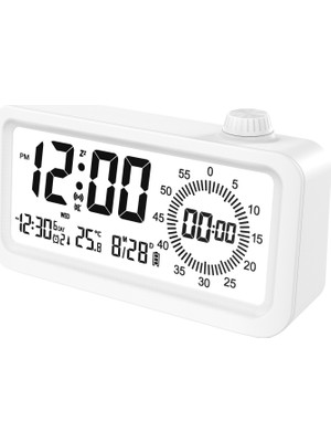 Adornist Dijital Çalar Saat 2'si 1 Arada Döner Düğmeli Geri Sayım Sayaçlı Sessiz Masa Saati - Termometre, Takvim, 3 Alarm, Gece Işığı, Beyaz