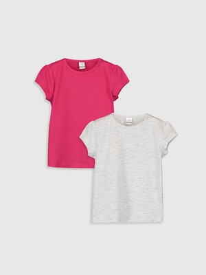 LC Waikiki Lcw Baby Fuşya Bisiklet Yaka Kısa Kol Basic Kız Bebek Tişört 2'li