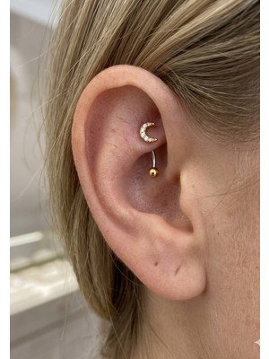 Kurukafa Gift Rook Çelik Piercing Ay Figürlü Zirkon Taşlı