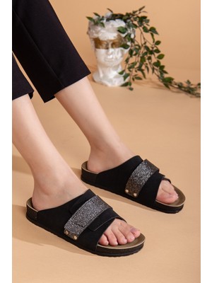 Uway Kadın Comfort Esnek Ayarlanabilir Pırlanta Cırt Şık Anatomik Outdoor Rahat Günlük Sandalet Terlik