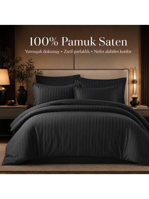 %100 Pamuk Saten Çizgili Çift Kişilik Nevresim Takımı