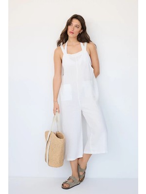 The White Company Keten Kare Yaka Kadın Tulum