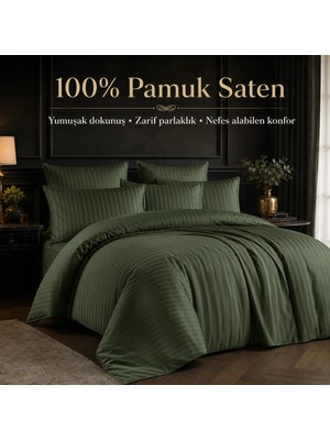 %100 Pamuk Saten Çizgili Çift Kişilik Nevresim Takımı