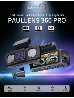 Paul Lens 360PRO 4K Yapay Zekalı 4 Göz Araç Kamerası, Ön Arka Plaka Okuma Sağ Sol Balık Gözü Geniş Açılı, Gps Harita, Adas, 5g Wi-Fi, Hız Göstergeli