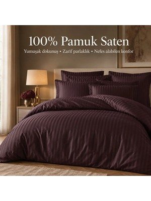 WARMATEX %100 Pamuk Saten Çizgili Çift Kişilik Nevresim Takımı - BORDO