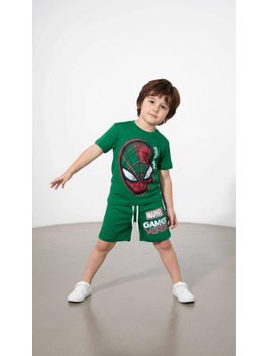 Cg Kids Rkek Çocuk Baskılı Şortlu Takım - Marvel Gamer Verse Kombini Yeşil