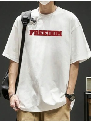 Nigrum Pardus Nıgrum Pardus Yeni Sezon Freedom Baskılı Bisiklet Yaka %100 Pamuk Oversize Büyük Beden Erkek T-Shirt