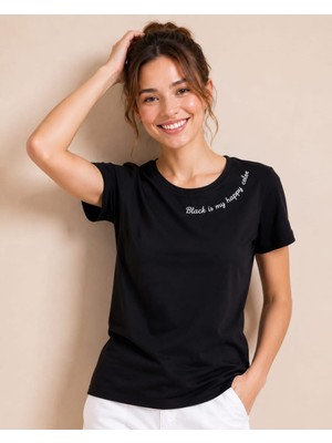 SSO Black Is My Happy Color Baskılı Süprem Kumaş Kısa Kol T-Shirt