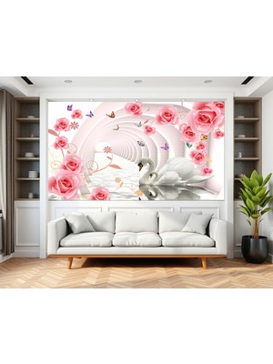 Arterior Wallpaper Kuğular ve Çiçekli Tünel Poster Duvar Kağıdı