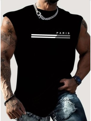 Nigrum Pardus Nıgrum Pardus Yeni Stil Two Lınes Parıs Baskılı %100 Pamuk Büyük Beden Özel Seri Kolsuz Erkek T-Shirt