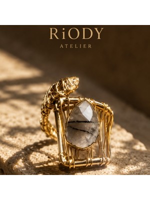 Riody Atelier El Yapımı Doğal Taş Yüzük | Gold Tasarım Kadın Yüzük | Benzersiz Doğal Taş