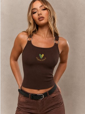 Pengora Julia Kadın Halka Detaylı U Yaka Crop Atlet Askılı Esnek Basic Yazlık Bluz