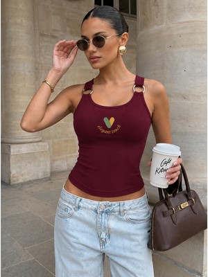 Pengora Julia Kadın Halka Detaylı U Yaka Crop Atlet Askılı Esnek Basic Yazlık Bluz