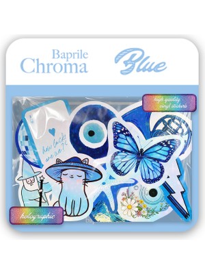 Baprile Mavi Renk Temalı Hologram Stickerlar 21 Adet Sticker Paketi Suya Dayanıklı Laptop Termos Telefon Etiket Seti
