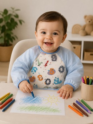 Tuem Baby Sıvı Geçirmez Leke Tutmaz Harf Baskılı Mama ve Aktivite Önlük
