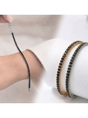 Beycen Aksesuar 4mm Siyah Zirkon Taşlı Ayarlanabilir Su Yolu Kadın Bileklik 3902KBV4D5