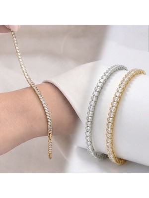 Fm 💎 Premium Parlak 4mm Beyaz Zirkon Taş Su Yolu Kadın Bijuteri Bileklik 3183KBV4D4 (~18cm Gümüş Renk)