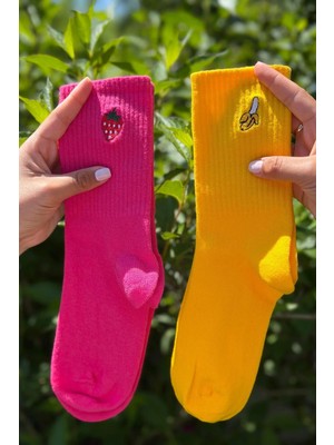 Lou Socks Unisex Çilek ve Muz Nakışlı 2'li Tenis Spor Çorap