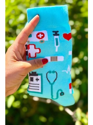 Lou Socks Unisex Doktor Hemşire Ambulans Desenli Mavi Soket Çorap