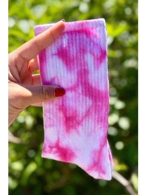 Lou Socks Unisex Beyaz Batik Desenli Soket Spor Çorap